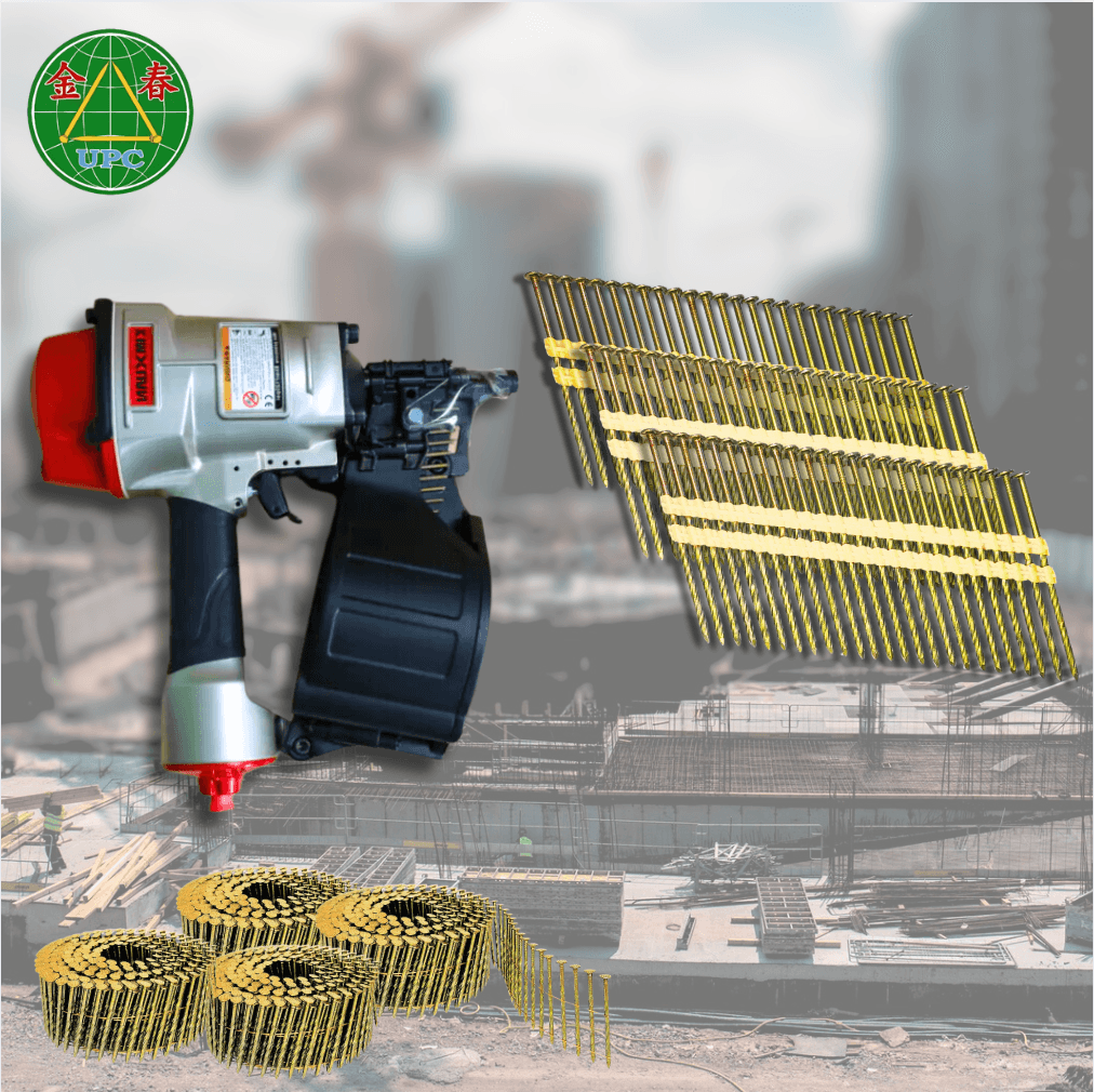 nail gun and plastic nails (illustrative photo)