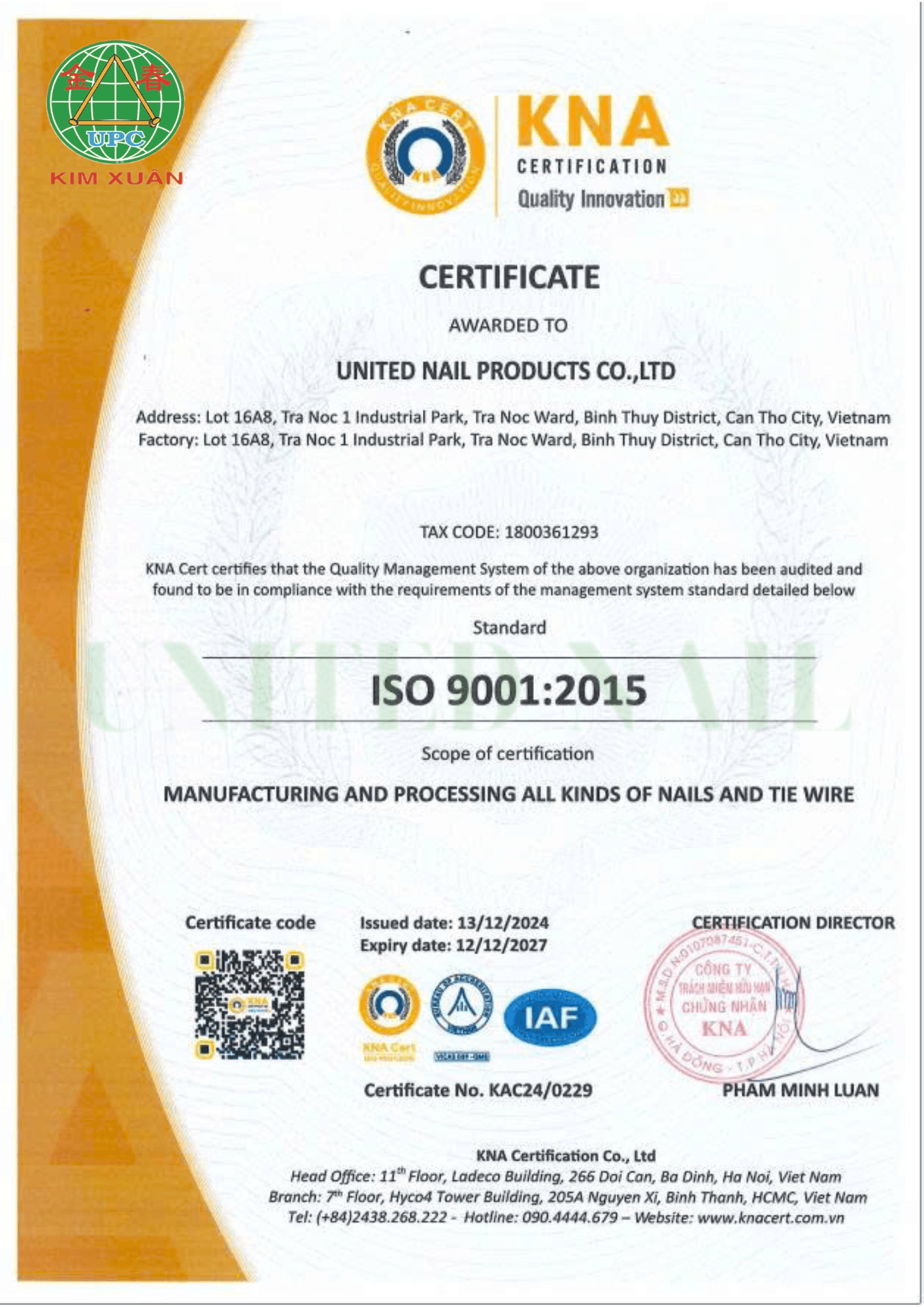 Giấy chứng nhận ISO 9001 2015 (Eng)